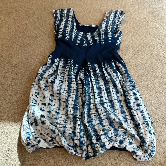 Calypso St Barth Dress Boho Bubble Skirt Mini Fit Flare Blue White Tie Dye Sz 8 - Picture 7 of 11